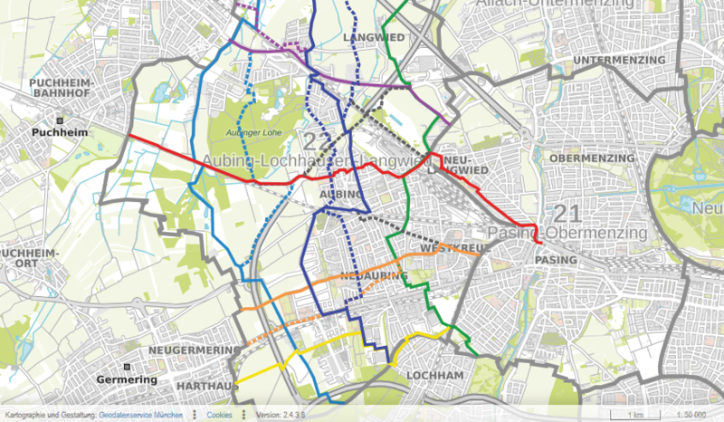 Karte mit den geplanten Fahrradrouten