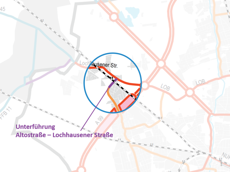 Karte Unterführung Altostraße und Lochhausener Straße