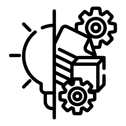 Symbol Glühbirne, Zahnräder, Würfel, Dokument