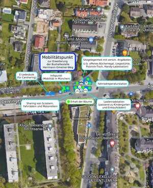 Vorschlag: Mobilitätspunkt Kreuzung Denninger-Str., Friedrich-Eckart-Straße